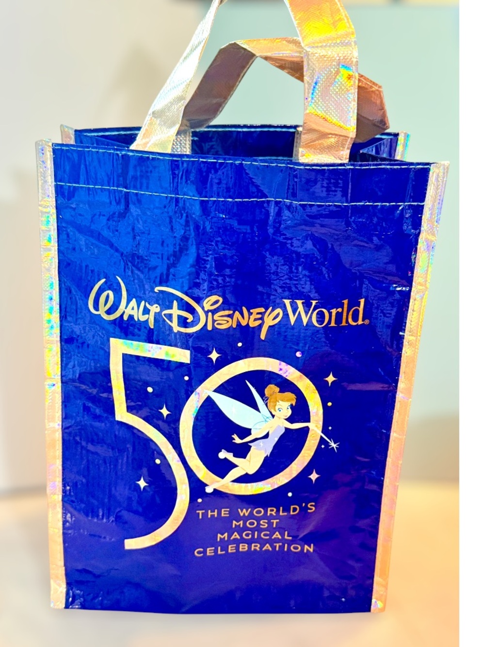 Walt Disney World 50th Anniversary Reusable Tote Bag Tinker Bell Holographic